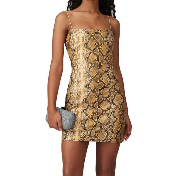 LIKELY Hayley Faux Leather Python Print Mini Dress 0 - Picture 1 of 8
